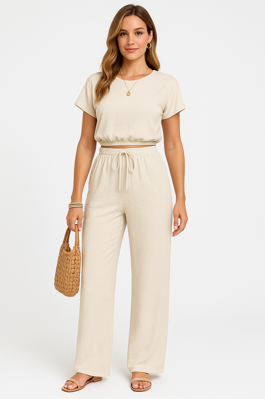 Image of Whitney | Women's Drawstring Wide Leg Two-Piece Set