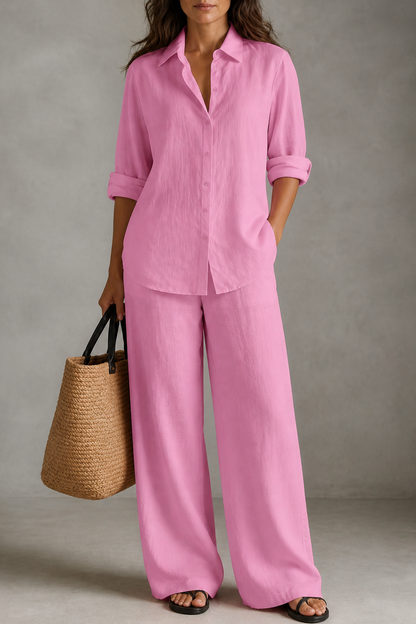 Wide-Leg Trousers and Shirt Two-Piece Set