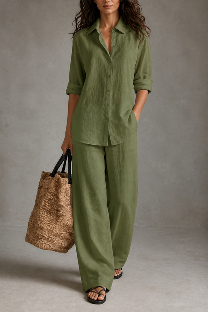 Wide-Leg Trousers and Shirt Two-Piece Set