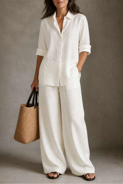 Wide-Leg Trousers and Shirt Two-Piece Set