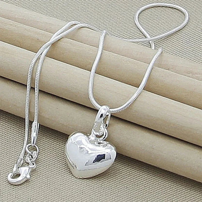 Women's 925 Sterling Silver Small Solid Heart Pendant Necklace with 16–30 Inch Snake Chain