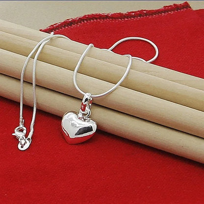 Women's 925 Sterling Silver Small Solid Heart Pendant Necklace with 16–30 Inch Snake Chain