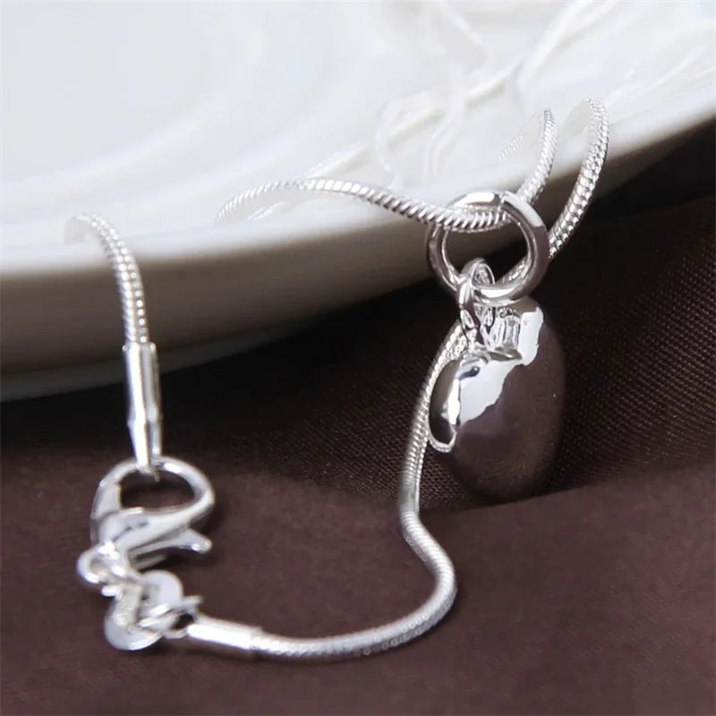 Women's 925 Sterling Silver Small Solid Heart Pendant Necklace with 16–30 Inch Snake Chain