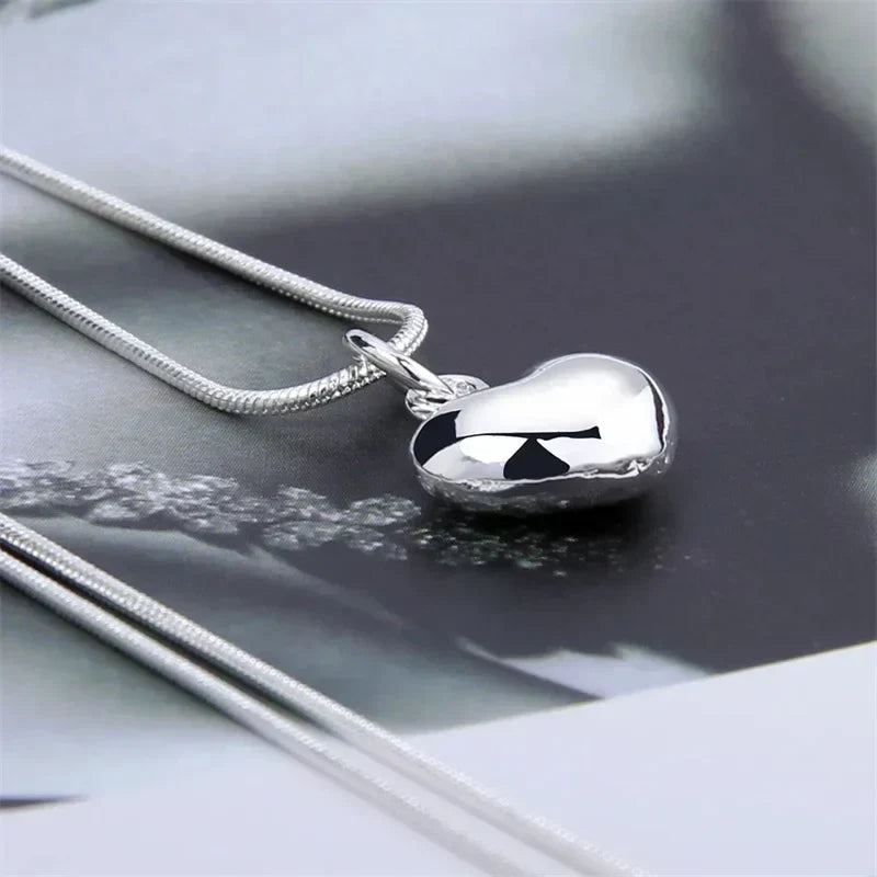 Women's 925 Sterling Silver Small Solid Heart Pendant Necklace with 16–30 Inch Snake Chain