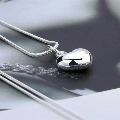 Women's 925 Sterling Silver Small Solid Heart Pendant Necklace with 16–30 Inch Snake Chain