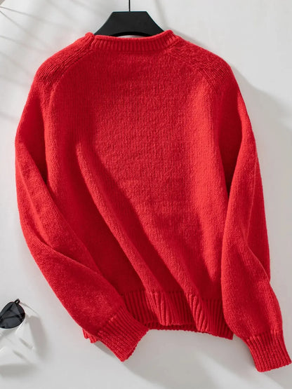 Women's Acrylic Crewneck Christmas Tree Pattern Sweater – Regular Fit for Cold Days