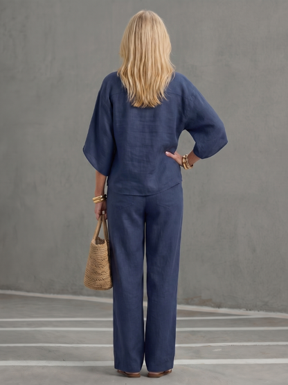 Women's Band-Collar Tunic Set