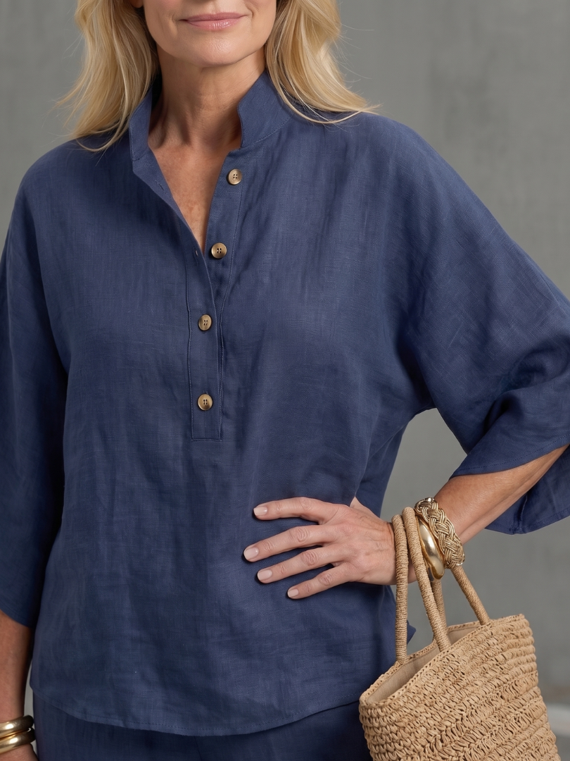 Women's Band-Collar Tunic Set