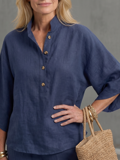 Women's Band-Collar Tunic Set