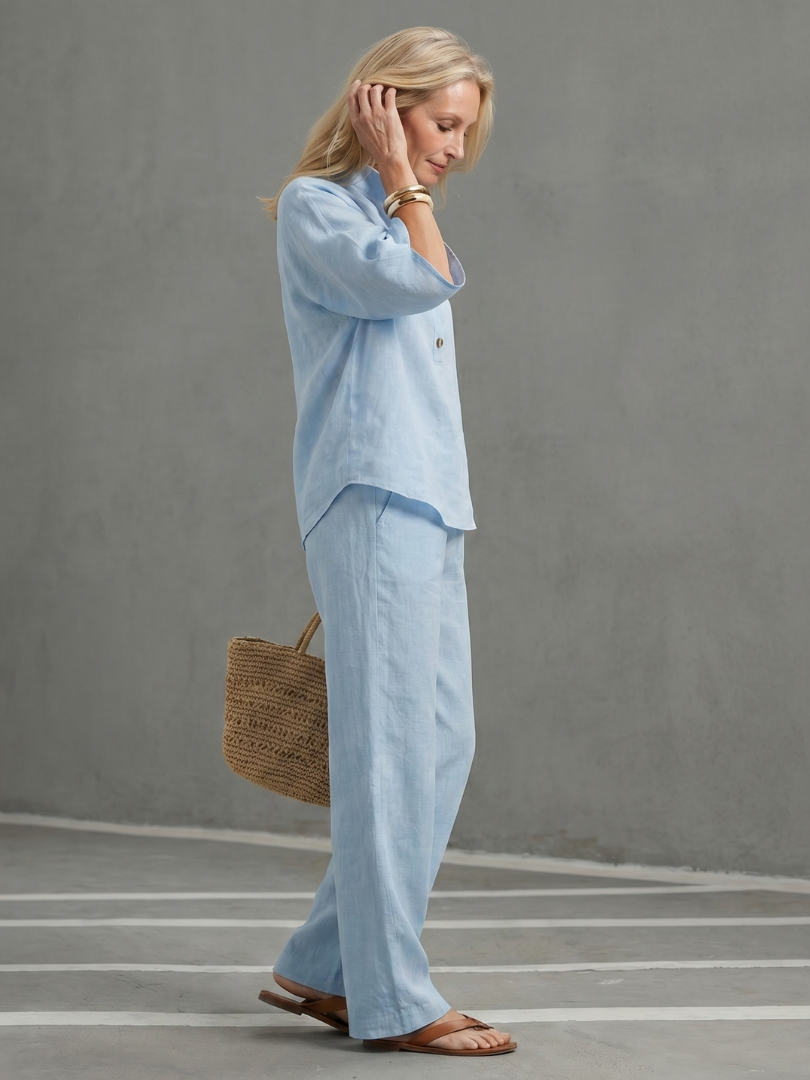 Women's Band-Collar Tunic Set