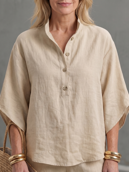Women's Band-Collar Tunic Set