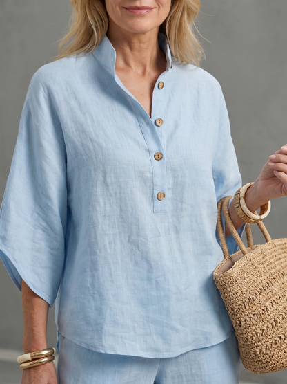 Women's Band-Collar Tunic Set