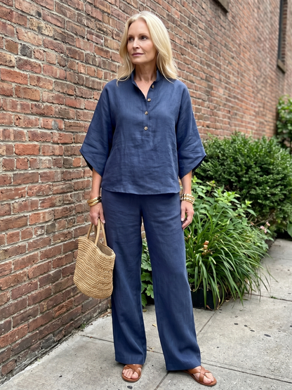 Women's Band-Collar Tunic Set