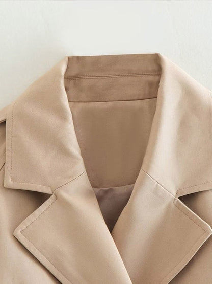 Women's Beige Cropped Double-Breasted Trench Coat