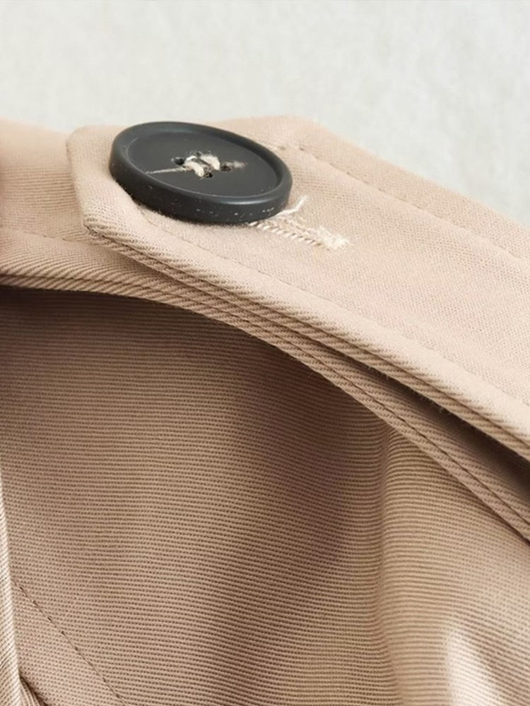 Women's Beige Cropped Double-Breasted Trench Coat