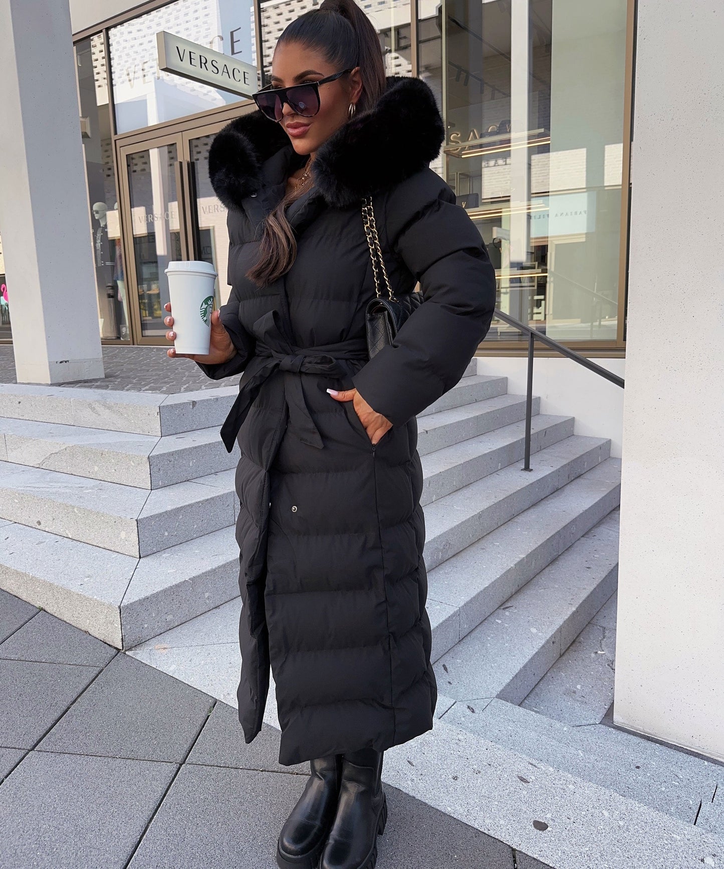 Women's Belted Winter Puffer Coat