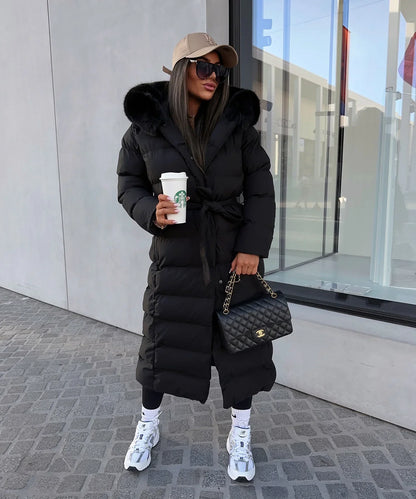 Women's Belted Winter Puffer Coat