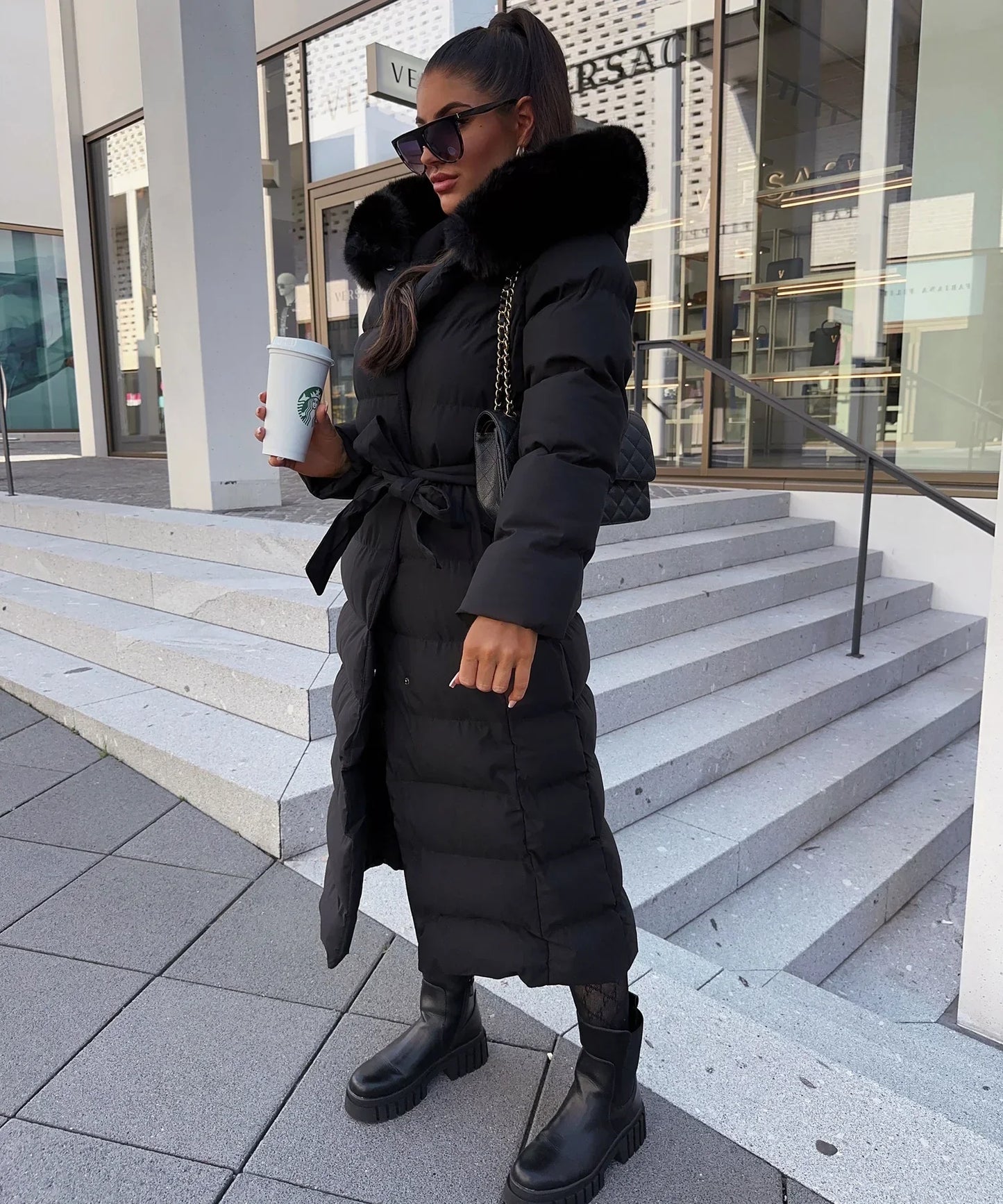 Women's Belted Winter Puffer Coat