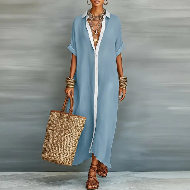 Women's Button-Down Linen Maxi Shirt Dress