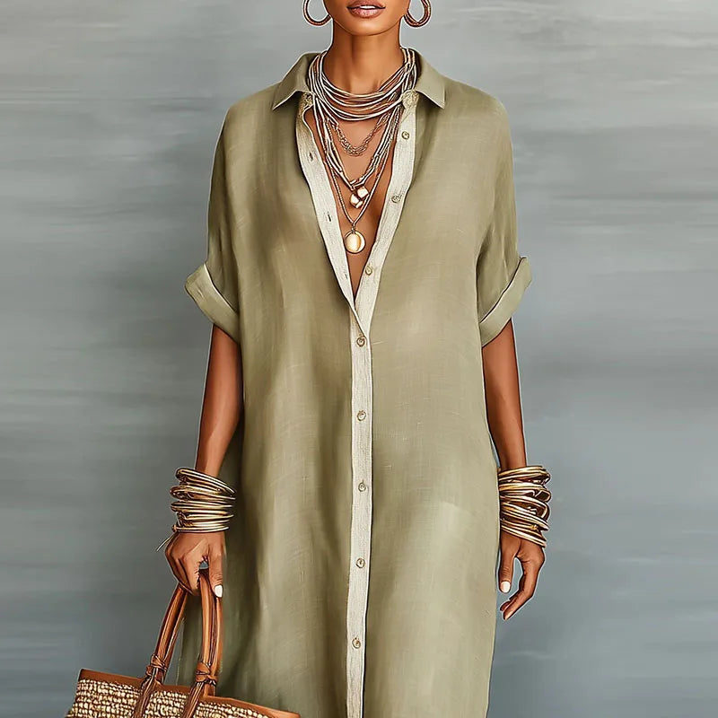Women's Button-Down Linen Maxi Shirt Dress