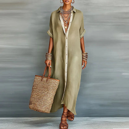Women's Button-Down Linen Maxi Shirt Dress