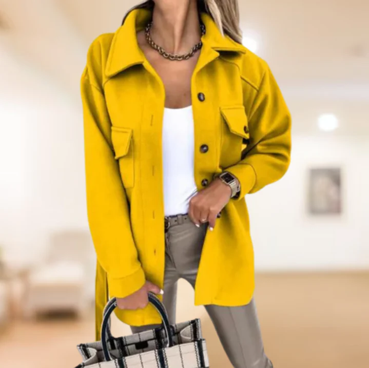 Women's Button-Front Shirt Jacket with Tie Belt