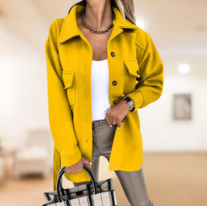 Women's Button-Front Shirt Jacket with Tie Belt