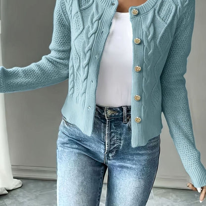 Women's Cable-Knit Button-Front Cropped Cardigan