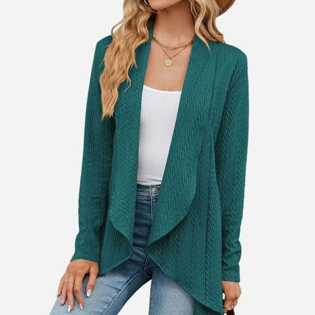 Women's Cable-Knit Open-Front Long-Sleeve Cardigan