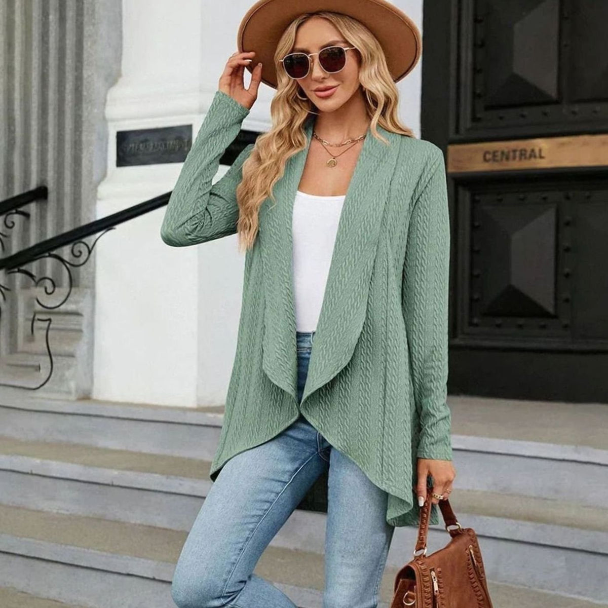 Women's Cable-Knit Open-Front Long-Sleeve Cardigan