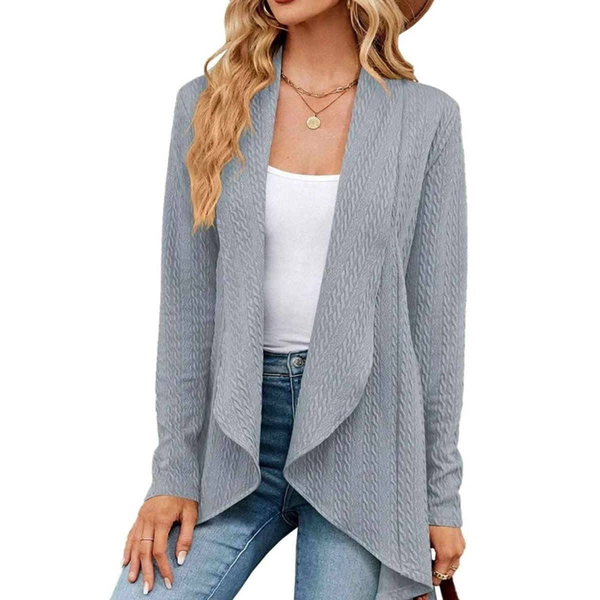 Women's Cable-Knit Open-Front Long-Sleeve Cardigan