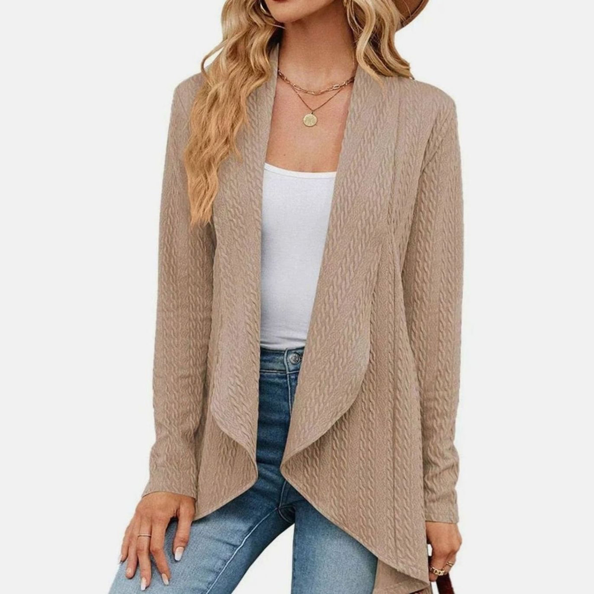 Women's Cable-Knit Open-Front Long-Sleeve Cardigan