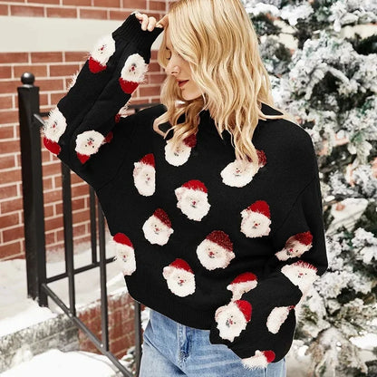 Women's Cartoon Pattern Cotton Blend Sweater – Winter Crew Neck Knit Jumper