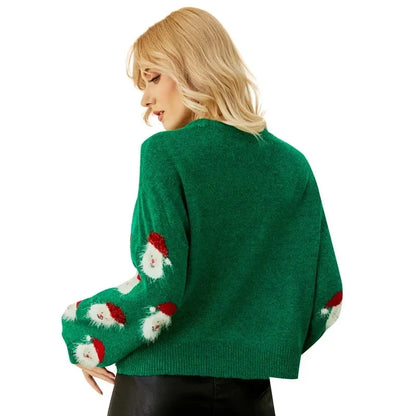 Women's Cartoon Pattern Cotton Blend Sweater – Winter Crew Neck Knit Jumper