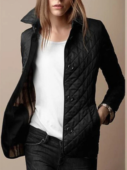 Women's Casual Quilted Jacket with Turn-Down Collar