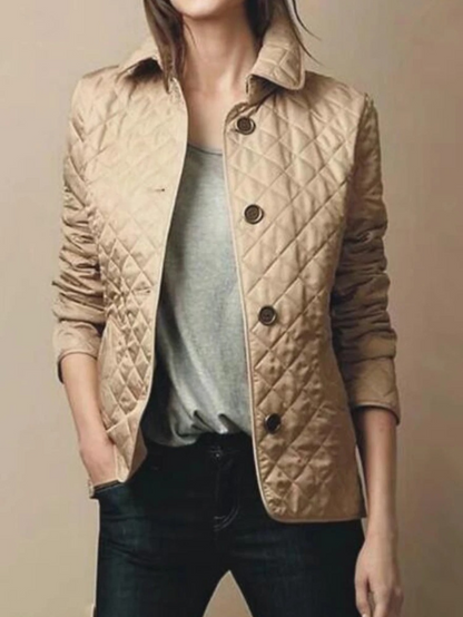 Women's Casual Quilted Jacket with Turn-Down Collar