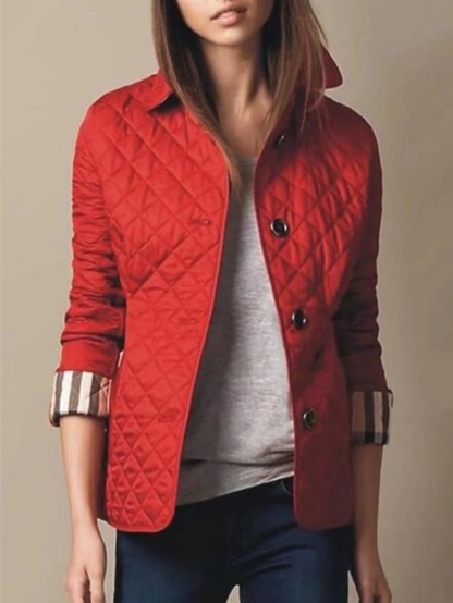 Women's Casual Quilted Jacket with Turn-Down Collar