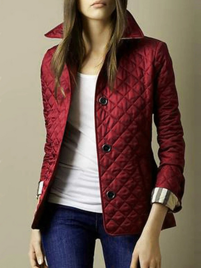 Women's Casual Quilted Jacket with Turn-Down Collar