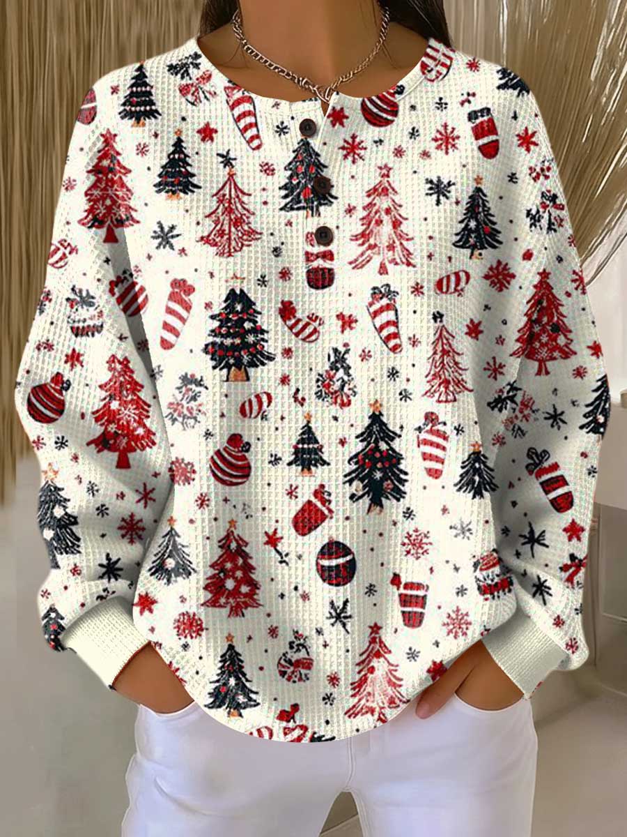 Women's Christmas Long-Sleeve Waffle Knit Sweater