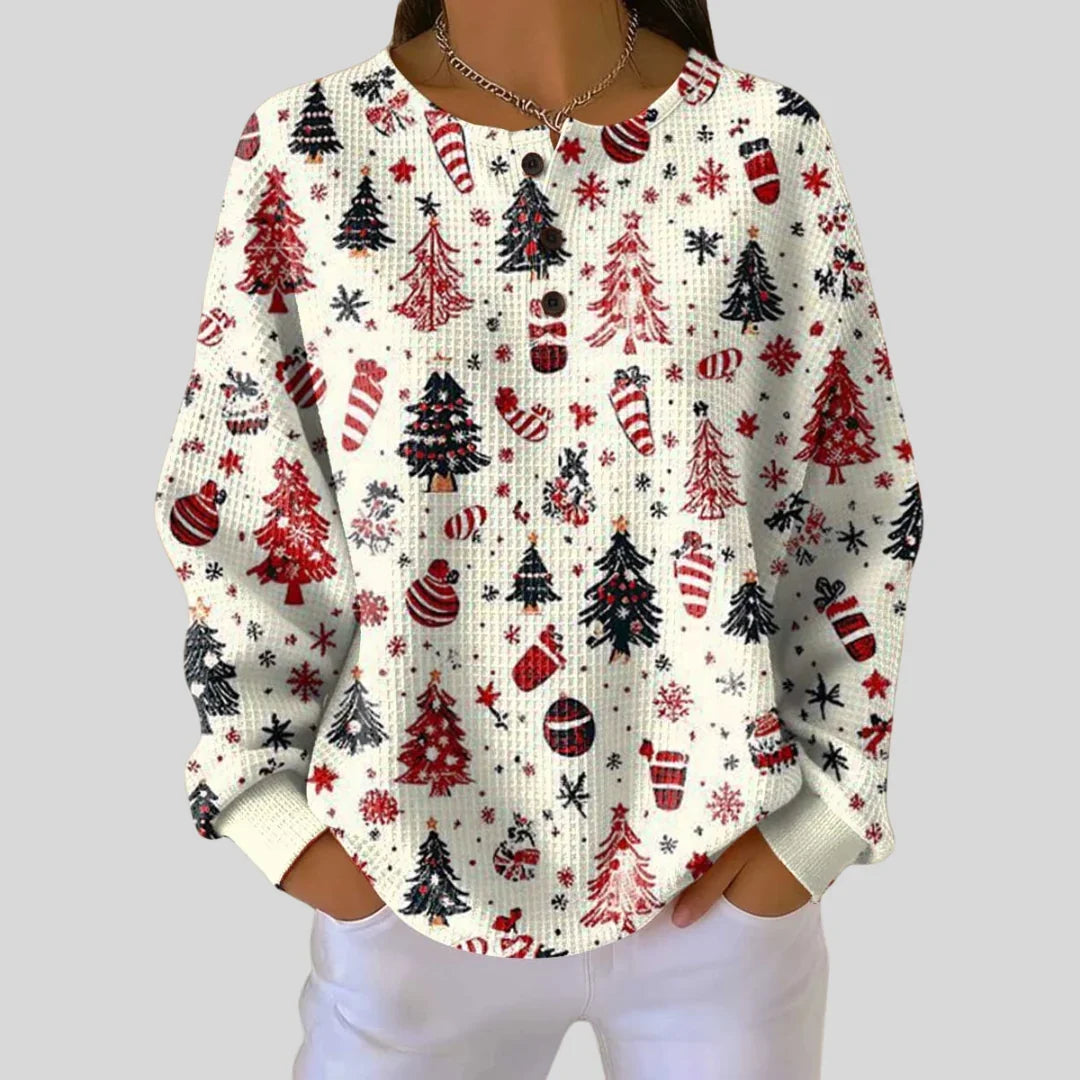 Women's Christmas Long-Sleeve Waffle Knit Sweater
