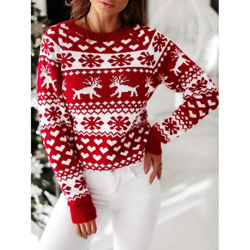 Women's Christmas Print Long-Sleeve Acrylic-Polyester Sweater, Winter Style