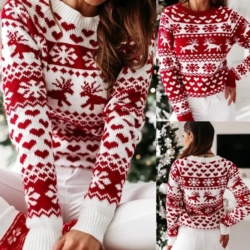 Women's Christmas Print Long-Sleeve Acrylic-Polyester Sweater, Winter Style