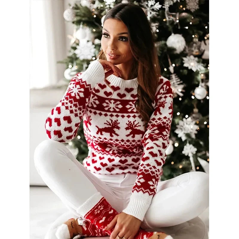 Women's Christmas Print Long-Sleeve Acrylic-Polyester Sweater, Winter Style