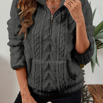 Women's Cozy Fleece Half-Zip Kangaroo Pocket Pullover Sweater