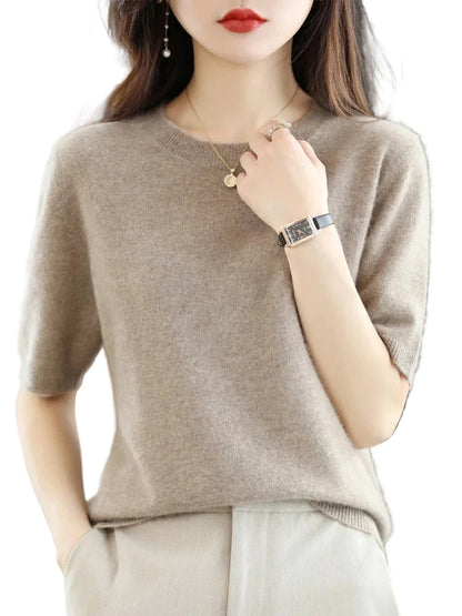 Women's Crew Neck Knitted Merino Wool Blend Sweater