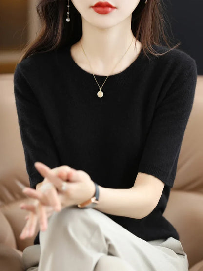 Women's Crew Neck Knitted Merino Wool Blend Sweater