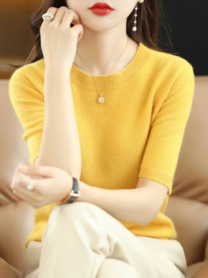 Women's Crew Neck Knitted Merino Wool Blend Sweater