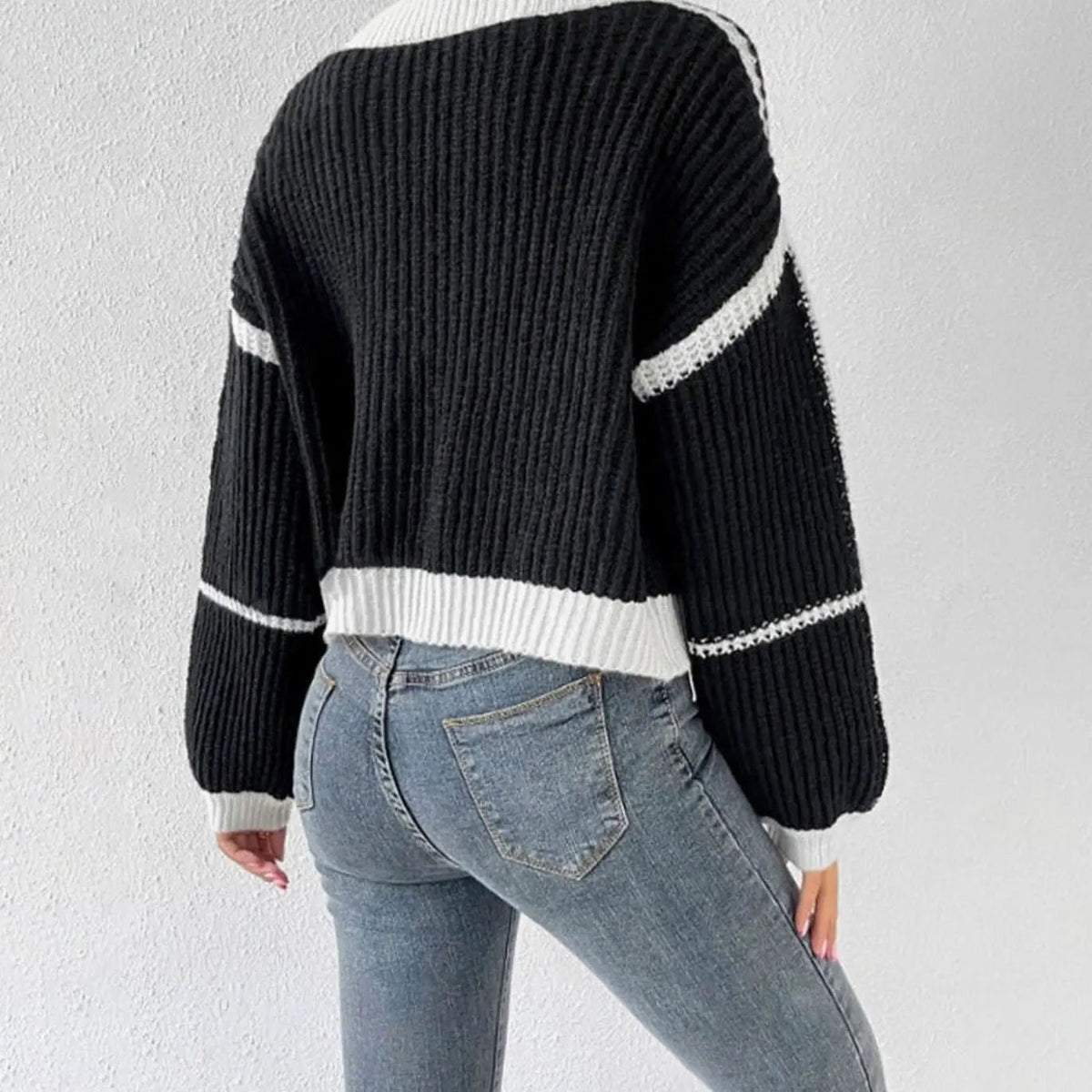 Women's Cropped Chunky Knit Open Front Balloon Sleeve Cardigan