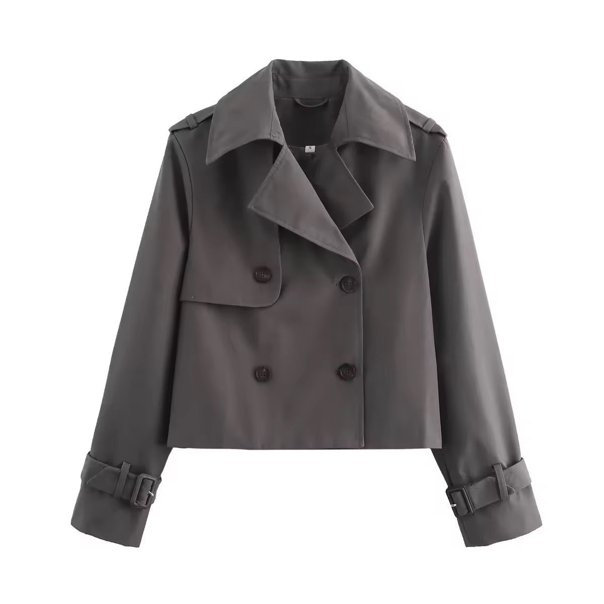 Women's Cropped Double-Breasted Trench Jacket with Buckle Cuffs