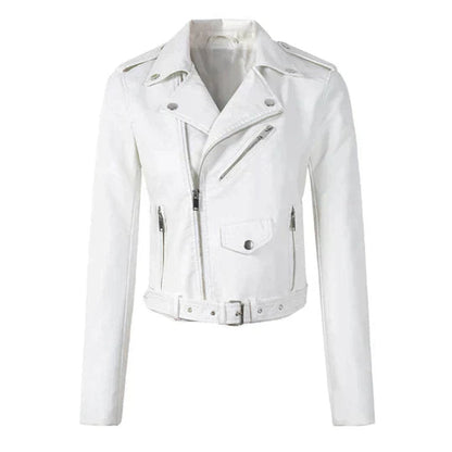 Women's Cropped Moto Zip-Up Faux Leather Jacket